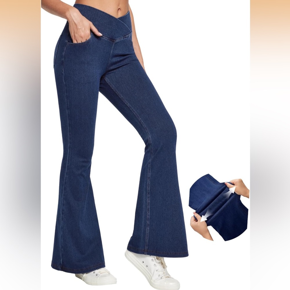 Women’s High-Waist Dark Blue Flare Jean Leggings